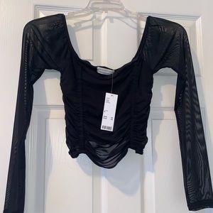 Black Ruched Long Sleeve Top